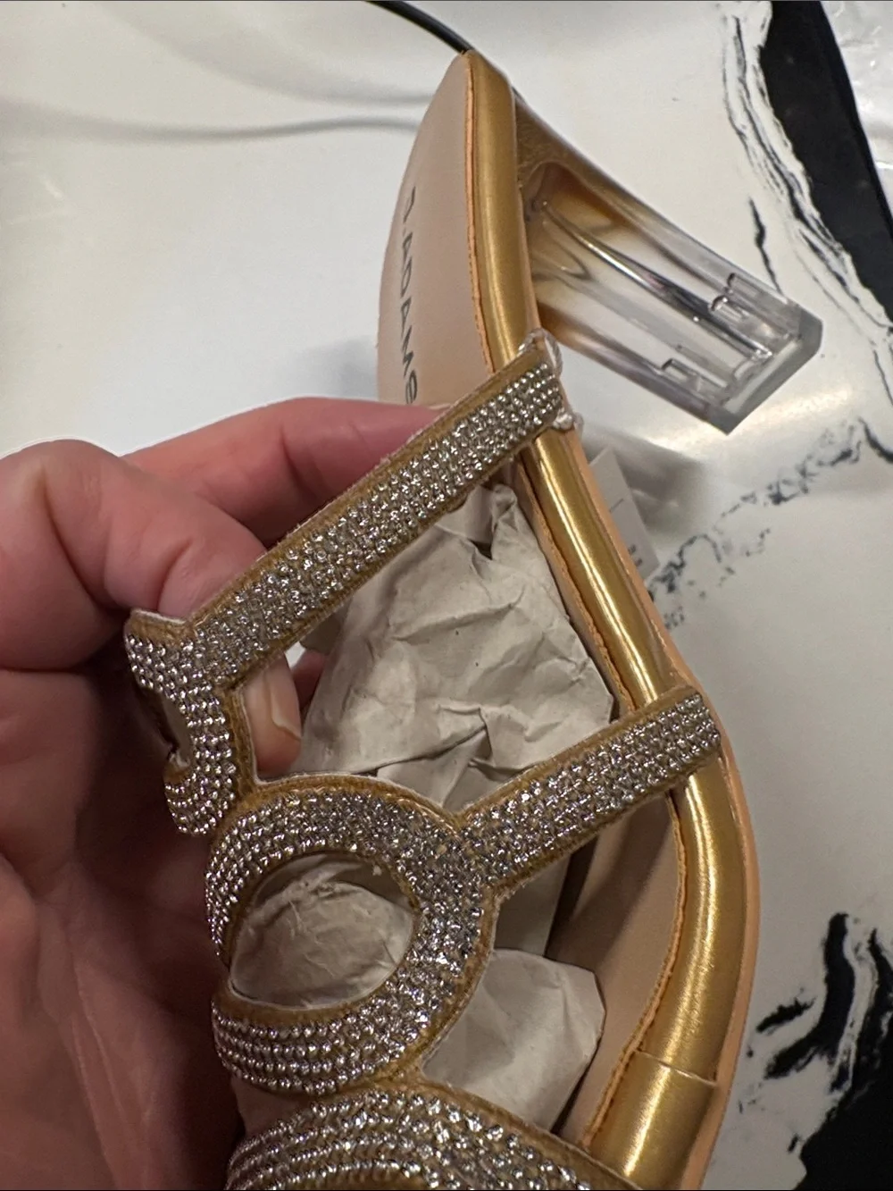 J. Adams Gold Crystal Snake Slide Heels
